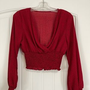 SHEIN Women’s top - red with black polka dots - size small